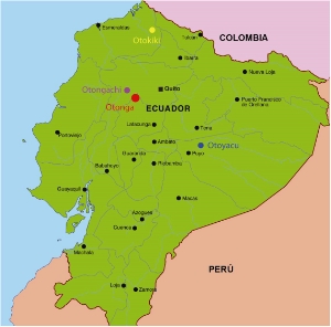 Karte von Ecuador mit dem Naturreservat Otonga und der Stadt Quito.