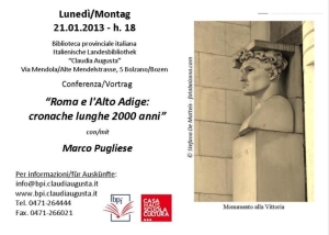 Zu einer Buchvorstellung lädt die italienische Landesbibliothek wieder am Montag, dem 21. Jänner.