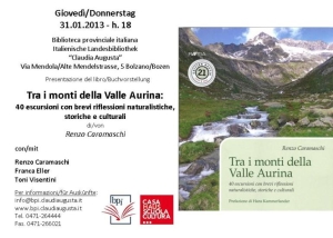 Einladung zur Buchvorstellung am morgigen Donnerstagabend in der italienischen Landesbibliothek "Claudia Augusta".