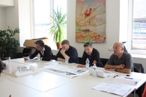 Beratung zum "Hotel Post" in Toblach: Sergio Pascolo, Dieter Jüngling, Sonja Gasparin und Adriano Oggiano (v.l.)