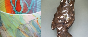 Ausstellungsgegenstände von Irina Tavella und Roberto Pallestrong im Istitut Ladin Micura de Rü in San Martin de Tor.