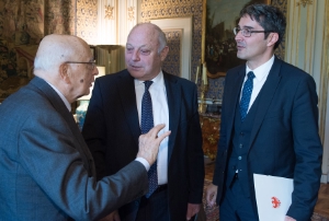 Landeshauptmann Durnwalder und dessen Nachfolger Arno Kompatscher beim Staatspräsidenten: Kontinuität gewährleistet. Foto: Quirinal.