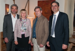 Landesrat Arnold Schuler, Bürgermeisterin Beatrix Mairhofer, EU-Kommissar Johannes Hahn und LH Arno Kompatscher (von links). Foto: DiKOM/ohn.