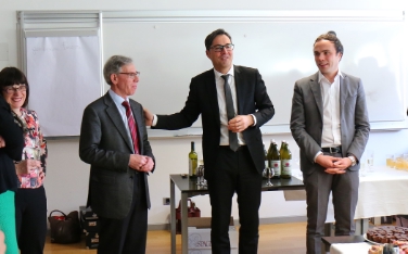 Landeshauptmann Arno Kompatscher und Landesrat Philipp Achammer bei der Abschiedsfeier für Abteilungsdirektor Günther Andergassen