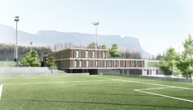 So soll das Dienstleistungsgebäude der Trainingsanlage des FC Südtirol in der Sportzone "Rungg" aussehen - Foto: Studio Arch. Simmerle