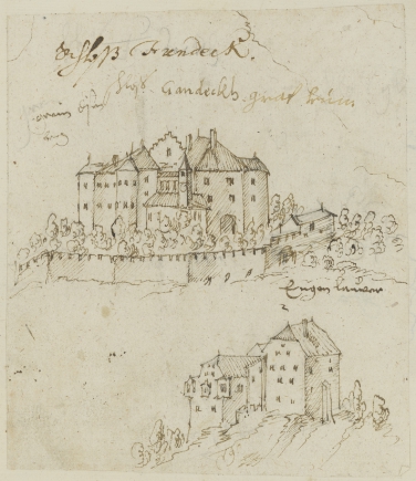 Schloss Gandegg mit der Maria-Schnee-Kapelle um 1610 (BILD: Südtiroler Landesarchiv, Codex Brandis)