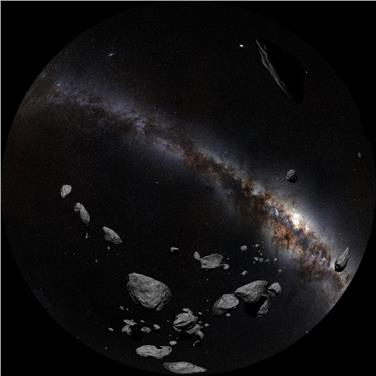 Asteroiden im Sonnensystem (FOTO: T. Matsopoulos, ESO/S. Brunier)