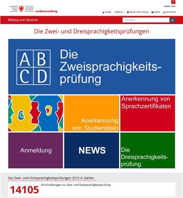 EIn Screenshot der neuen Internetseite des Landes zur Zweisprachigkeitsprüfung.