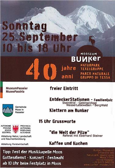 40 Jahre Naturpark Texelgruppe werden am Sonntag im Bunker Mooseum gefeiert