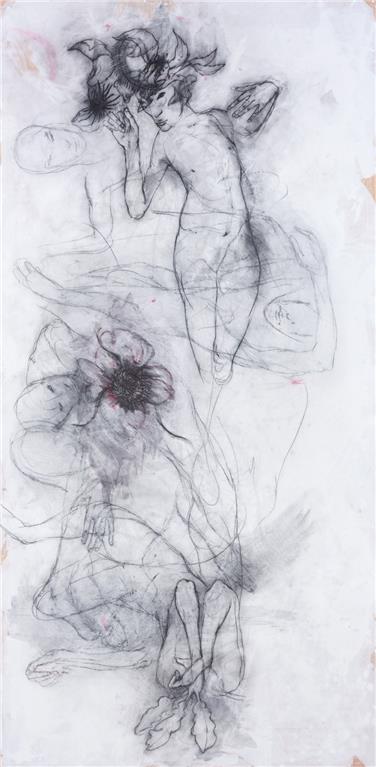 Peter Senoner, BOTANICALIRIOUS, Graphit, Pigment auf Holz, 250 x 125 x 4 cm, 2017. Foto: Jürgen Eheim, courtesy Galleria Doris Ghetta